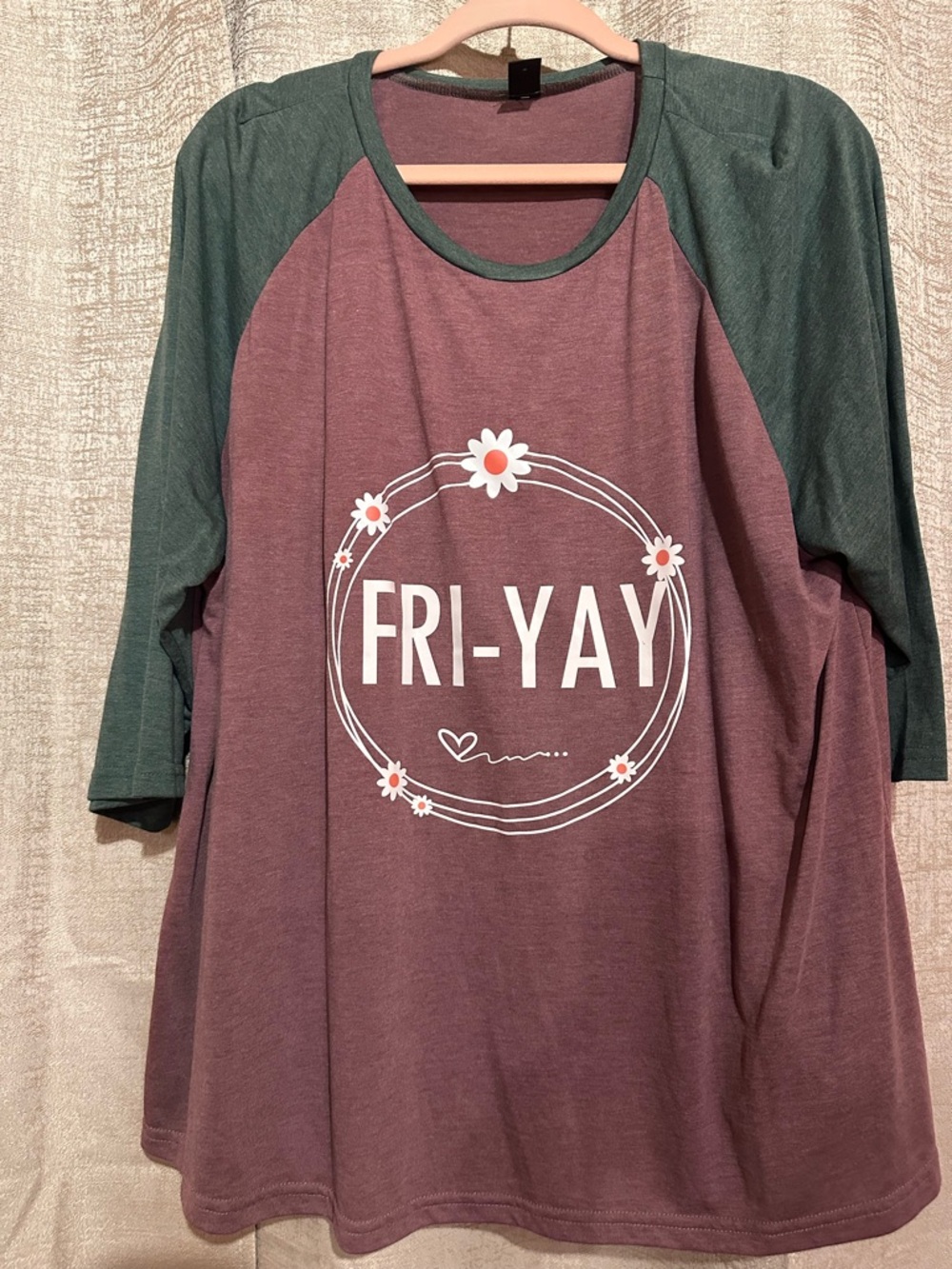 SHEIN Curve Two-Tone Raglan Tee - Mauve & Forest Green Trim